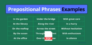 prepositional phrases examples list pdf